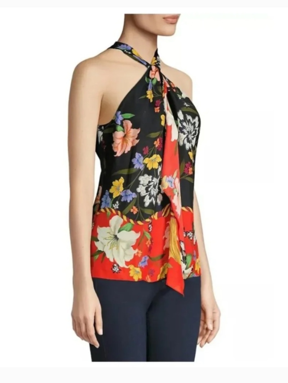 NWT Kobi Halperin Carine Floral Print Silk Blend Halter Blouse Size Medium - Picture 2 of 8